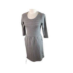 Boden Womens Fit & Flare Dress Gray Stripe Stretch Scoop Neck 3/4 Sleeve 6